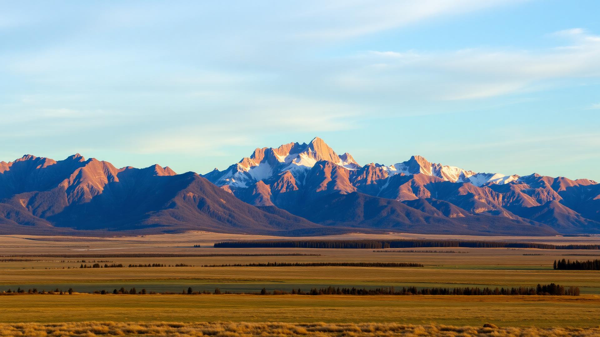 Canadian Rockies and Alberta prairie at golden hour